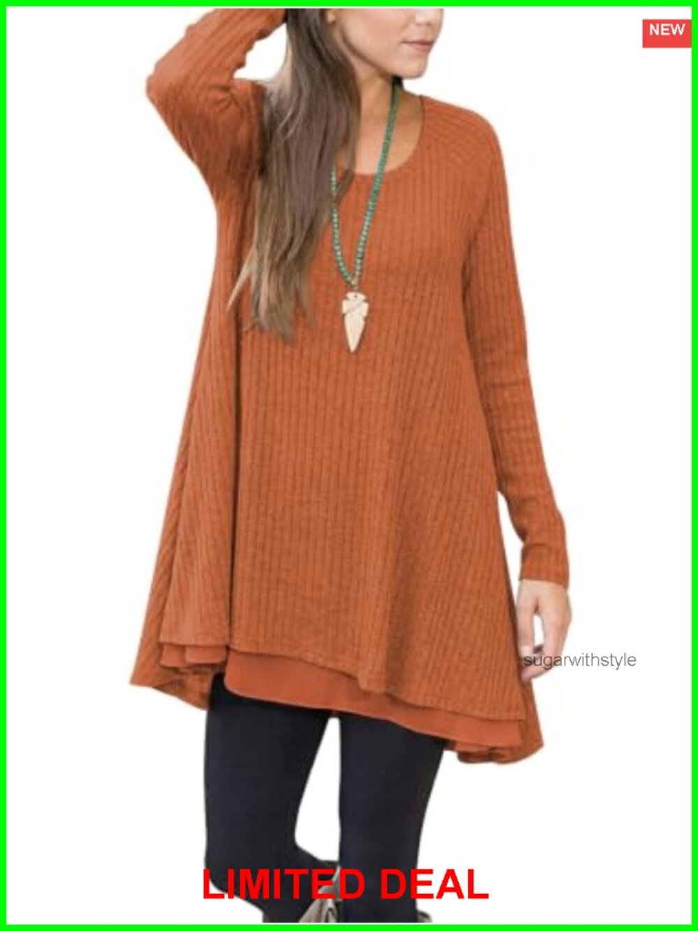 Womens Long Sleeve Tunic Sweater Chiffon Hem Pockets Casual Fall Top